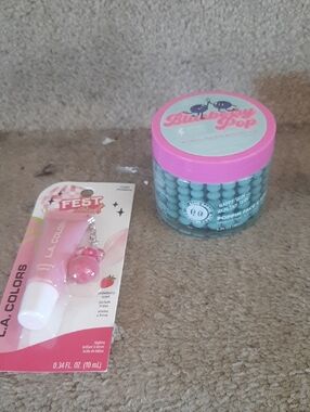 L.A. Colors Lip Gloss & Blue Face Beads with Pink Lid